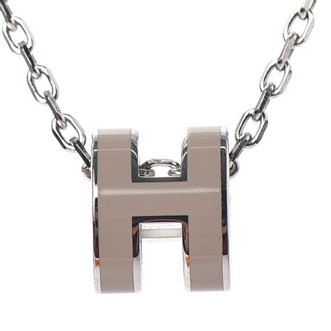 HERMES Palladium Mini Pop H Pendant Necklace Marron Glace 